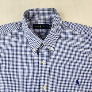 Ralph Lauren Mens XL Blue Plaid Button Down Shirt Long Sleeve Cotton Pony Logo